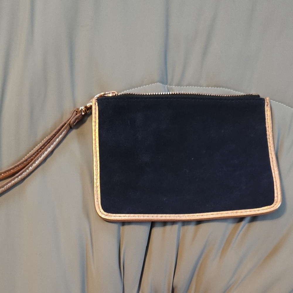 Fossil Navy Blue Suede Clutch with ROSE Gold Accents - Picture 4 of 4